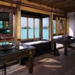 Wooden Gili Bathroom Stylish Wooden Gili Lankanfushi Resort Bathroom With Bay Windows Architecture  Floating Resort Design For Young Lovers 