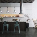 Stool Design In Three Stool Design Idea Applied In Living Room Design Finished With MOdern Range Hood And Three Lamps Unit Kitchen  Kitchen Space With Eat-in Feature 