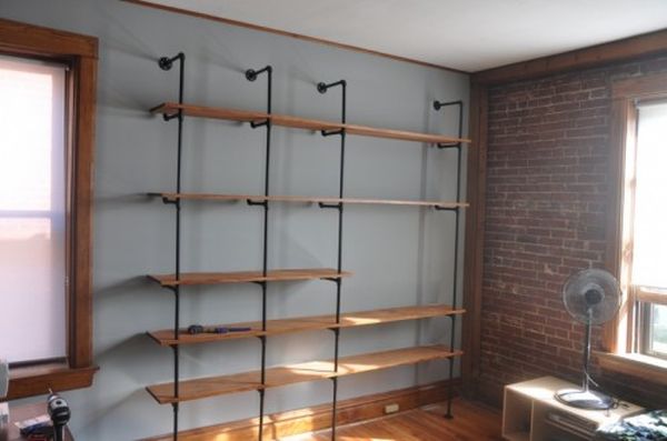 Wooden Shelves Diy Tidy Wooden Shelves Completing The Diy Wood And Pipes Shelving System Placed Near The Exposed Brick Wall Furniture  Home Furniture Made From Upcycled Steel Pipes 