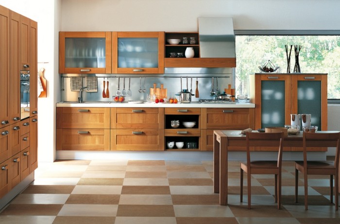 Motif Idea Kitchen Tile Motif Idea Applied On Kitchen Flooring Unit With Wooden Material And Glass Kitchen Cabinet Design Ideas Kitchen  Minimalist Kitchen In Vibrant Colors 