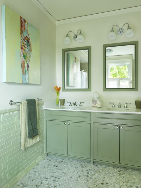 Country Green With Traditional Country Green Bathroom Decorated With Green Tile Wall And Long Green Vanity Under White Sinks Bathroom  Green Bathroom Gaining Fresh Situation For Relaxing Session 