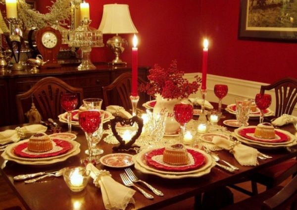 Room For Completed Traditional Room For Valentines Day Completed With Red Candles And Red Glasses Near Small Candles On Wooden Table Decoration  Tablescape Design For Celebrating Valentine’s Day 
