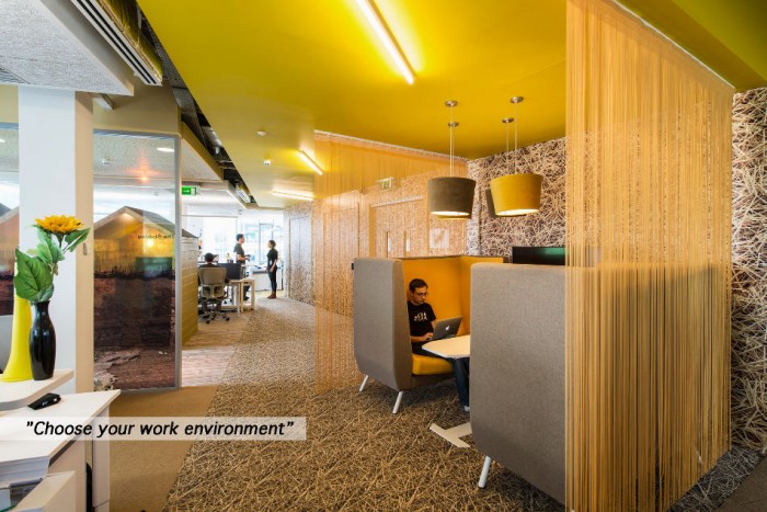 Sense Of Design Tranquil Sense Of Office Interior Design With Patterned Wall And Floor In Grey Touch To Combine With Yellow Ceiling With Ambient Lighting Office  Updated Office In Uplifting Design 
