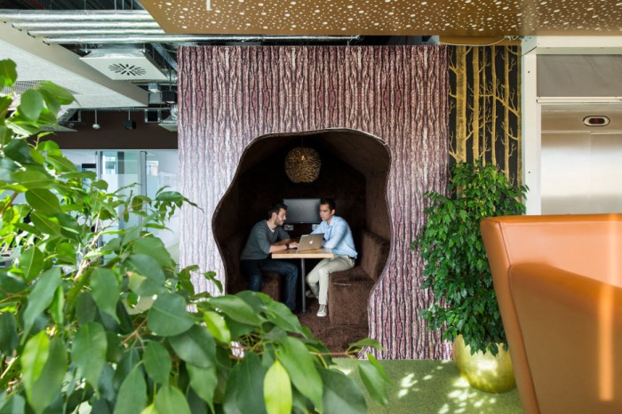 Style Design Office Tropical Style Design Of Google Office Cabins With Lush Vegetation Added Surrounding Meeting Room With Sofa And Wooden Table Office  Updated Office In Uplifting Design 