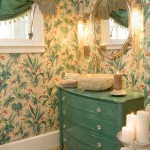 Floral Wallpaper Room Turquoise Floral Wallpaper Covering Powder Room Wall Furnished With Turquoise Dresser With Mirror Decoration  Stylish Dresser Design To Decorate Room Design 
