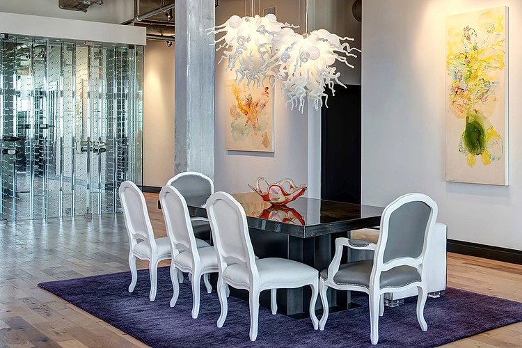 White Lamps Chairs Unique White Lamps Above White Chairs And Black Table Inside Downtown Penthouse Loft Sk Interiors Dining Room Interior Design  Penthouse Interior Involving Delicate Interior Design 
