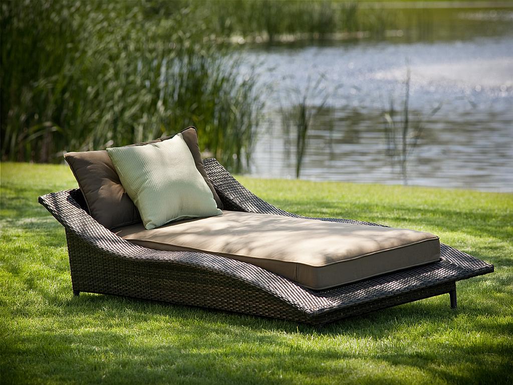 Wicker Material Outdoor Unique Wicker Material For Awesome Outdoor Chaise Lounge With Brown Lather And Fluffy Cushions Outdoor Outdoor Chaise Lounge For Backyard Pool