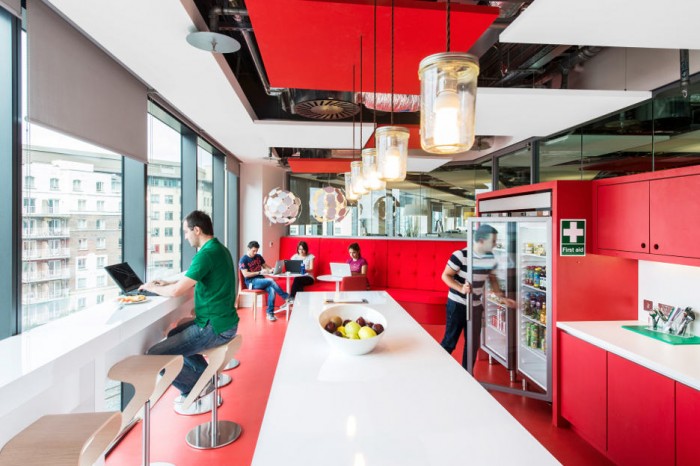 Red And Design Unquestionable Red And White Interior Design For Kitchen And Dining Spot Featured With Wide View Windows Presenting Great Sight Office  Updated Office In Uplifting Design 