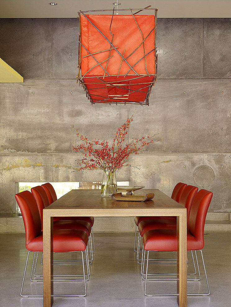Oversized Lamp House Unusual Oversized Lamp In The House 6 Cheng Design Dining Space With Wooden Table And Red Chairs Decoration  Concrete Home Design With Cool And Dramatic Exterior 