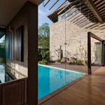 Swimming Pool Monsoon Uplifting Swimming Pool Side Of Monsoon Retreat With Flooor To Ceiling Glass Panels To Separate It From Indoor Area House Designs  Cozy Retreat Interior For Your Peaceful Getaway 