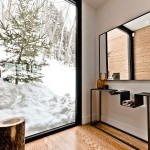 Interior Design Wood Warm Interior Design With Accent Wood And Log Touches For Flooring And Furnishing With Snow Drifts Presented Outside Decoration  Simple Home Design With Comfortable Sensation 