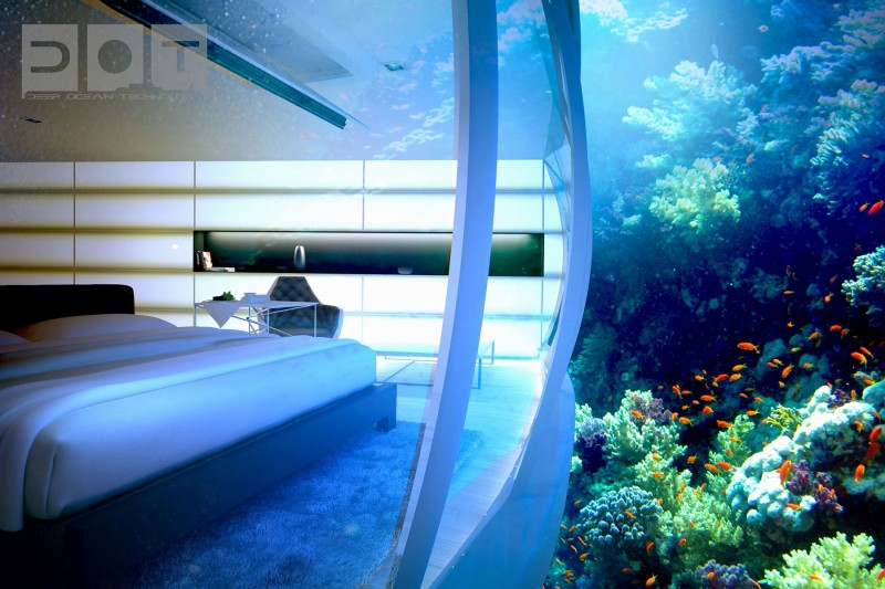 Discus Bedroom Outside Water Discus Bedroom Seen From Outside Underwater With Various And Hues Fish And Corals Through Strong Glass Prefabricated Curving Wall Decoration  Stunning Undersea Hotel Project In Unbelievable Design 