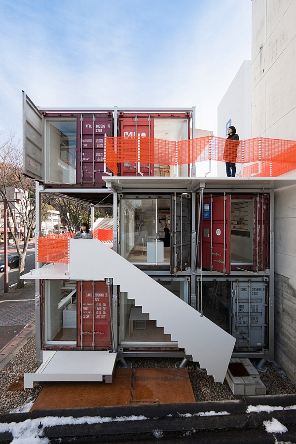 Stair Well Fence White Stair Well That Orange Fence Completed Triplexs Architecture  Office Building Concept Of Shipping Container Home Design 