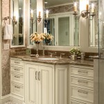 Vanity And Cabinets White Vanity And Bathroom Wall Cabinets In The Bathroom With Beautiful Flowers And Bright Lamps Bathroom  Bathroom Wall Cabinets With Bright Color Accent 