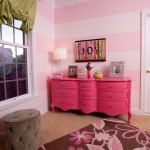 And Pink To White And Pink Striped Wallpaper To Beautify Vibrant Pink Dresser Placed In Corner With Colorful Decor Decoration  Stylish Dresser Design To Decorate Room Design 