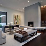Family Room Near Wide Family Room With Bench Near Round Glass Table Near Fireplace At Modern House Interior Modern House Decoration With A Set Of Bright Interior And Warming Spaces