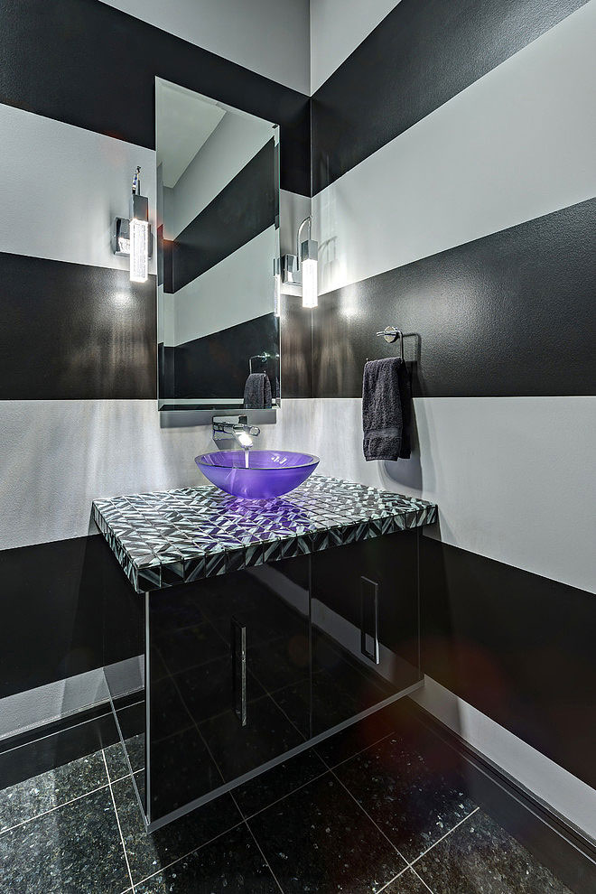 Purple Sink Vanity Wonderful Purple Sink And Black Vanity In Downtown Penthouse Loft Sk Interiors Bathroom With Bright Lamps Interior Design  Penthouse Interior Involving Delicate Interior Design 