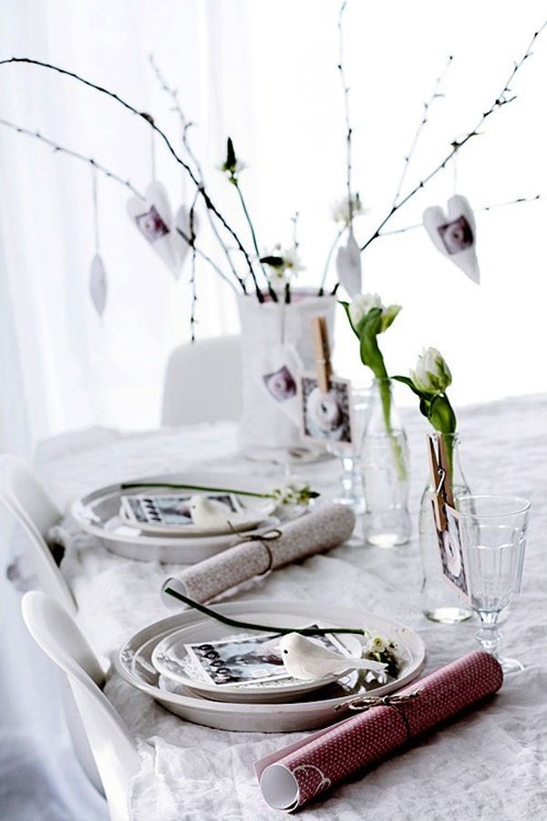 Sweden Table With Wonderful Sweden Table Decor Completed With White Plates And White Vase Near White Chairs And White Curtain Decoration  Tablescape Design For Celebrating Valentine’s Day 