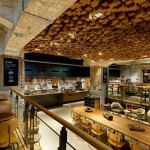 Sticks On Instead Wood Sticks On The Ceiling Instead Of Modern Vault Decoration  Cafe Design Concept With Wooden Materials From Starbucks Coffee Lab 