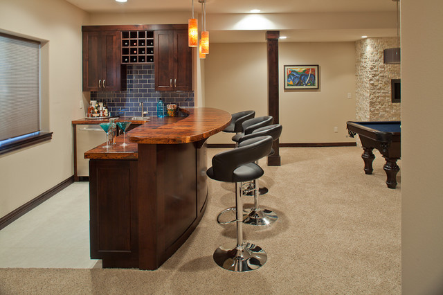 Bar Counter With Wooden Bar Counter In Basement With Dark Stools On Brown Carpet To Tile Transition  Minimalist Carpet To Tile Transition For Interior House 