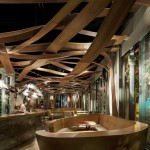 Landscape Hysteria High Wooden Landscape Hysteria With The High Quality Wood Design Which Is Applied In This Restaurant Design Looks So Fancy Decoration  Unique Restaurant Design Decorated With Wooden Furniture 