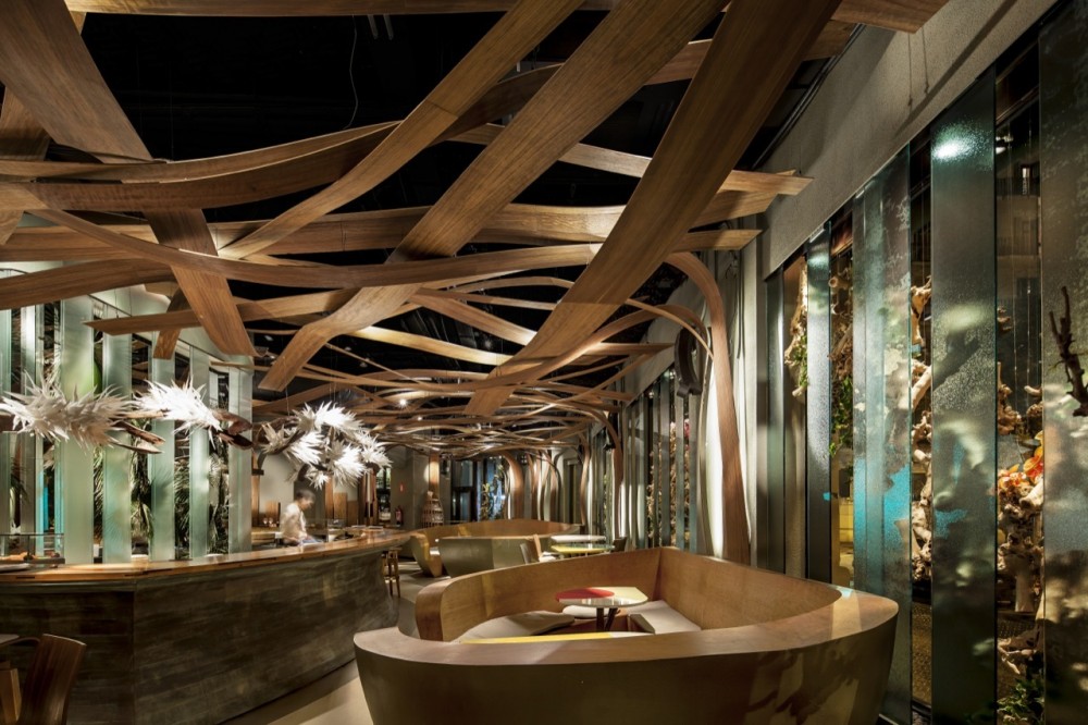 Landscape Hysteria High Wooden Landscape Hysteria With The High Quality Wood Design Which Is Applied In This Restaurant Design Looks So Fancy Decoration  Unique Restaurant Design Decorated With Wooden Furniture 