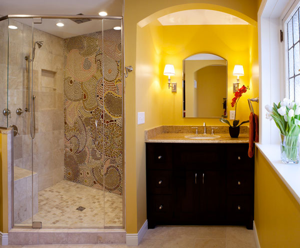 Color Ideas Small Yellow Color Ideas Applied In Small Bathroom Interior Design With Floral Decorating Ideas With Mosaic Tile Material Idea House Designs  Paisley Pattern Design That Makes Your Home Interior Looks Beautiful 