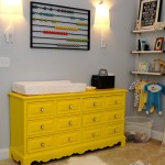 Dresser Functions Cabinet Yellow Dresser Functions As Diaper Cabinet Placed Next To Open Shelves Displaying Baby Fashion Decoration  Stylish Dresser Design To Decorate Room Design 