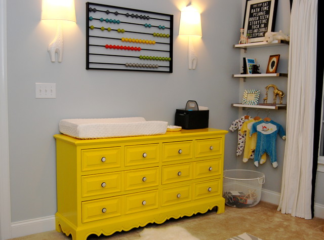 Dresser Functions Cabinet Yellow Dresser Functions As Diaper Cabinet Placed Next To Open Shelves Displaying Baby Fashion Decoration  Stylish Dresser Design To Decorate Room Design 