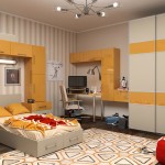 Bedroom Applying Yellow Admirable Bedroom Applying White And Yellow Furniture With Bed On Platform Drawers Completed With Desk And Cupboards Also Furnished With Kids Room Rugs Kids Room Kids Room Rugs: Between Classic And Modern Style