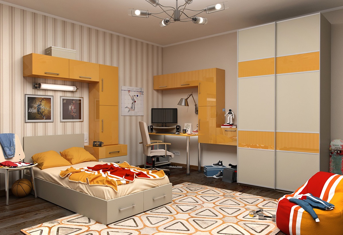 Bedroom Applying Yellow Admirable Bedroom Applying White And Yellow Furniture With Bed On Platform Drawers Completed With Desk And Cupboards Also Furnished With Kids Room Rugs Kids Room Kids Room Rugs: Between Classic And Modern Style