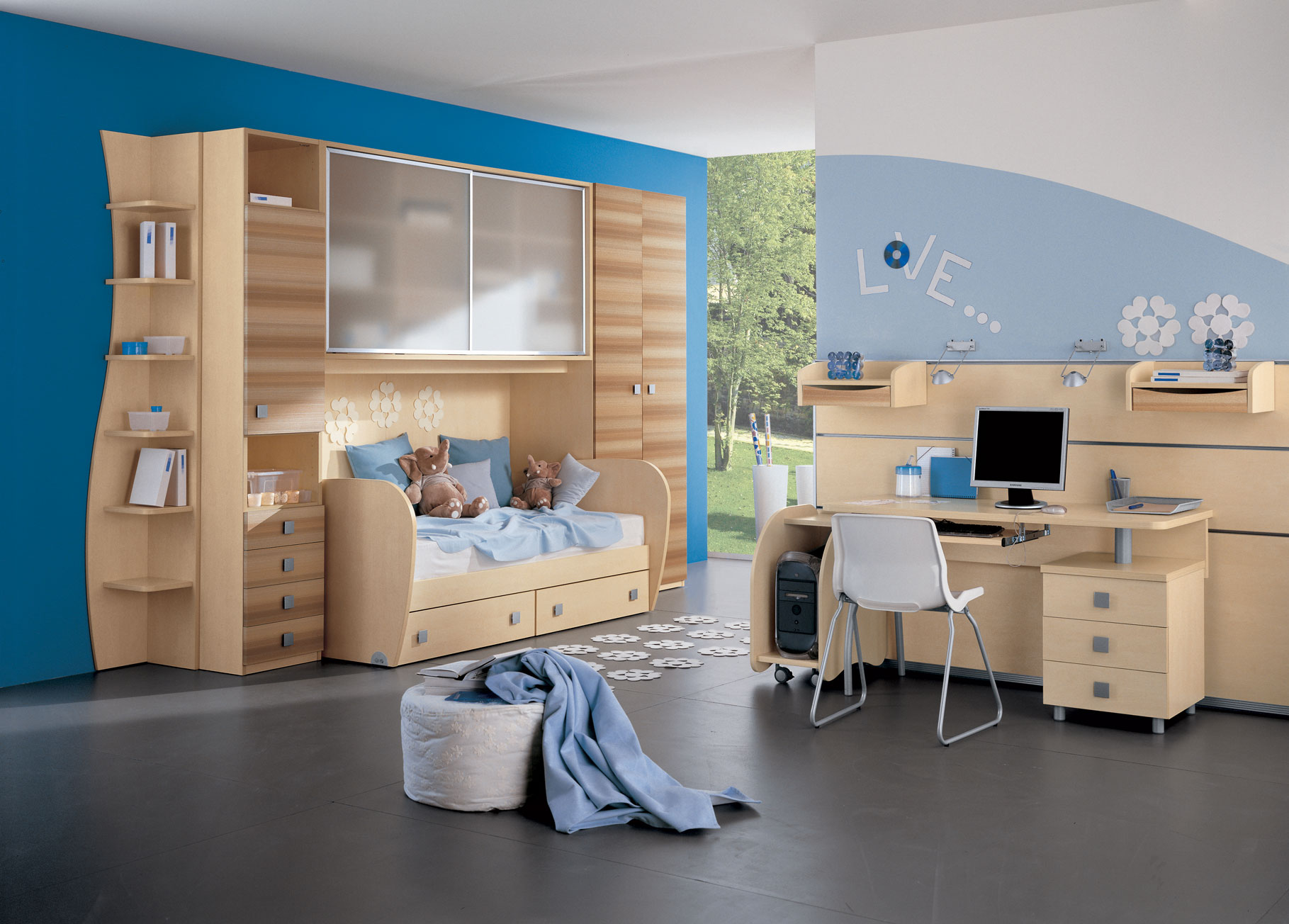 Contemporary Kids Desk Admirable Contemporary Kids Bedroom With Desk Sets Plus Chair And Wall Cabinet Completed With Singe Bed And Cupboards Also Furnished With Kids Room Storage Kids Room The Two Ideas For Making The Kids Room Storage