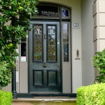 Front Door Entrance Admirable Front Door Ideas For Entrance Applying Black Color With Glass Custom Furnished With Middle Knob And Completed With Doormat Exterior Front Door Ideas: The “Face” Of The House