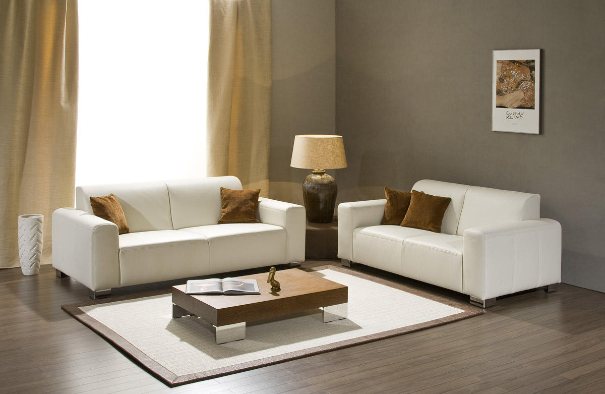 Living Room In Admirable Living Room Furniture Sets In Contemporary Living Room Furnished With Double White Sofa Completed With Table Lamp And Wooden Table On White Rug Furniture The Best Living Room Furniture Sets
