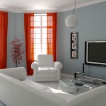 White Living Ideas Admirable White Living Room Design Ideas With Red Curtains Furnished With Sofa And Chairs Completed With Glass Round Table And Pendant Lamp Plus Wall Flat Screen TV Living Room Living Room Design Ideas Which Is Designed For Modern House
