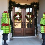 French Front In Adorable French Front Door Ideas In Dark Brown Color With Privacy Glass Custom Applying Black Door Lever And Furnished With Christmas Decorations Exterior Front Door Ideas: The “Face” Of The House