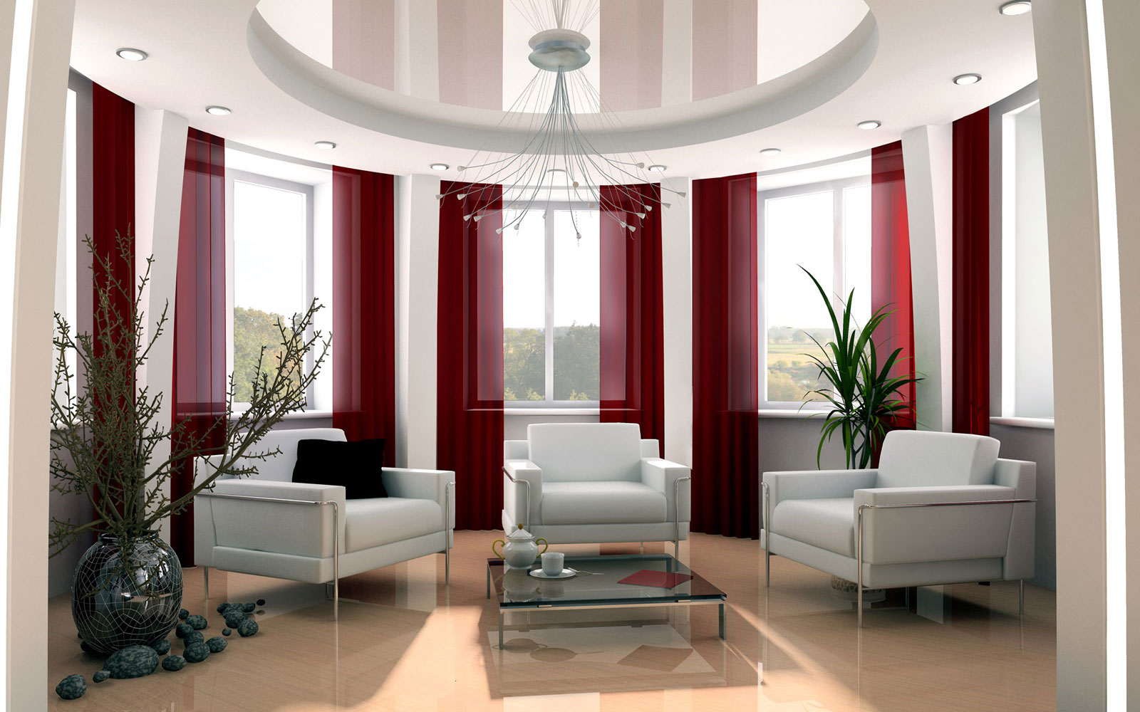 Interior Design Modern Adorable Interior Design Styles In Modern Living Room Applying White Room Color Matched With Red Curtains Furnished With White Chairs And Completed With Glass Table Interior Design Composing The Classic Or Modern Interior Design Styles
