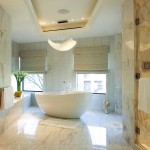 Master Bathroom White Adorable Master Bathroom Ideas With White Sleek Ceramics Flooring Completed With Reversible Bathtub And Furnished With Shower Room Also Towel Rack Bathroom Master Bathroom Ideas: Choosing The Ceramic