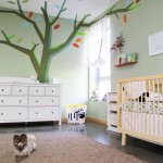 Tree Branch Over Adorable Tree Branch Wall Decal Over Cowhide Trash Bin In Appealing Modern Baby Nursery Ideas Kids Room Various Baby Nursery Furniture For Wonderful Baby Room