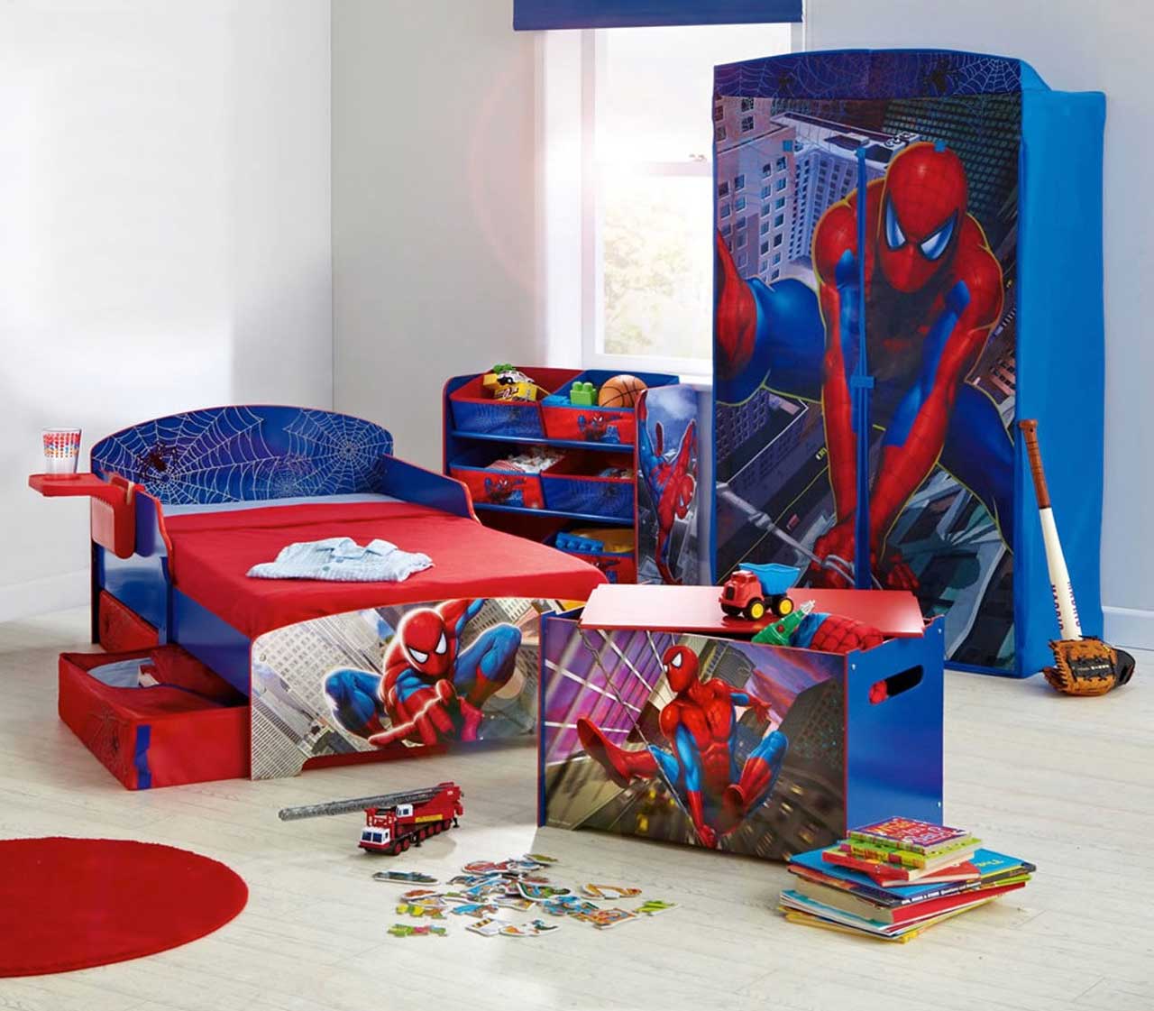 Kids Room Boys Amazing Kids Room Decor For Boys Spiderman Design Ideas Theme With Simple Bed Red And Blue Color Scheme Kids Room Decor Also Cool Cupboard Kids Room Design Decoration Kids Desire And Kids Room Decor