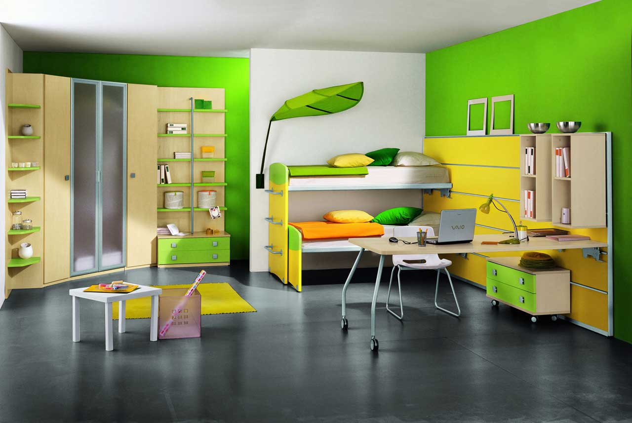 Modern Kids With Amazing Modern Kids Rooms Ideas With Green Wall Cupboard Bedroom Wooden Table Study Table White Chair Furniture Yellow And Green Pillows With Innovative IKEA Kids Room Design Bedroom Various Inspiring For Kids Bedroom Furniture Design Ideas