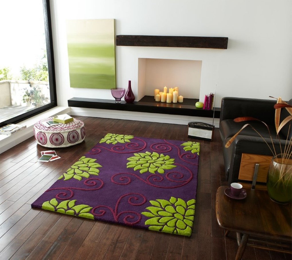 Rectangular Living With Amazing Rectangular Living Room Rug With Floral Pattern Idea Feat Dark Wood Floor Design Plus Cute Non Working Fireplace Also Round Ottoman Living Room  Charming Styles Of Living Room Rugs 