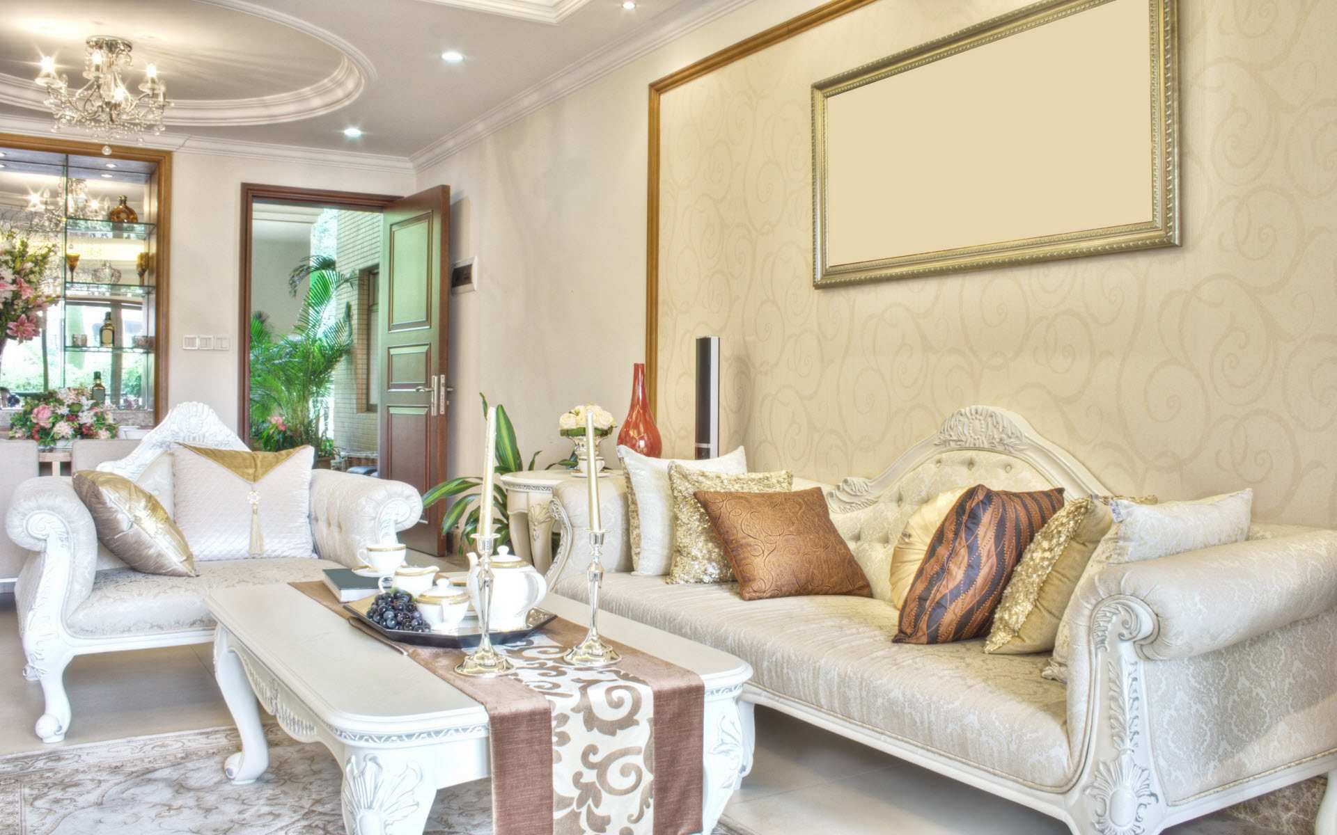 White Living With Amazing White Living Room Interior With Classic Sofa And Living Room Chair Completed With Candle Holder On Table And Furnished With Chandelier Lighting Living Room Perfect Living Room Chair Design
