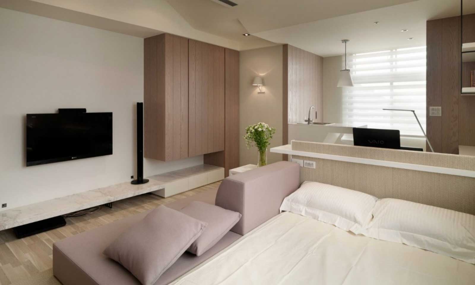 White Modern Design Amazing White Modern Themed Interior Design For Small Master Bedroom Apartment Ideas With Simple Black Shaped Wall Mounted TV Design And Rustic Striped Wood Cabinet Ideas Interior Design The Stylish And New Ideas Of Modern Interior Design