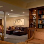 Finishing Ideas Traditional Amusing Basement Finishing Ideas Decorated With Traditional Decoration Completed With Wooden Bookshelf And Brown Leather Sofa Design Basement Basement Finishing Ideas Leading To Stunning Results