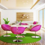 Pink Pedestal Modern Amusing Pink Pedestal Table Of Modern Dining Room With Interior Design Styles Furnished With White Round Table On Green Rug In Circle Shaped Interior Design Composing The Classic Or Modern Interior Design Styles