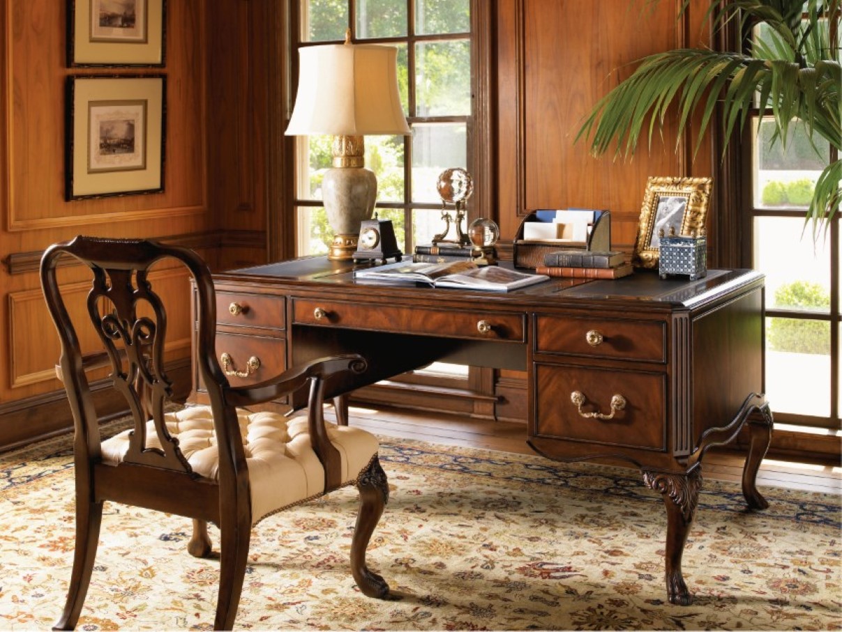 Writing Desk Wood Antique Writing Desk And Carving Wood Chair Design Feat Floral Area Carpet Plus Rustic Home Office Decor Office  Nurturing Work Passion Through Dashing Home Office Decor 