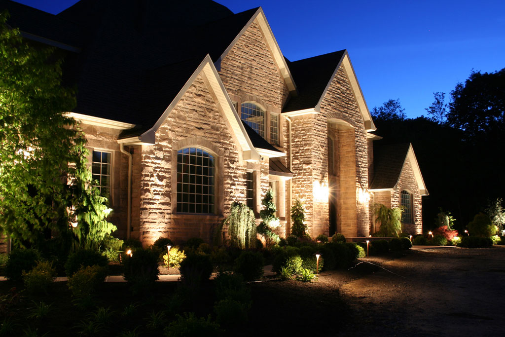Front Yard Mini Appealing Front Yard Landscape With Mini Garden And Cool Exterior Light Fixtures Feat Stone Textured Wall Outdoor Magnificent Lighting Fixture For A Wonderful Outdoor Design