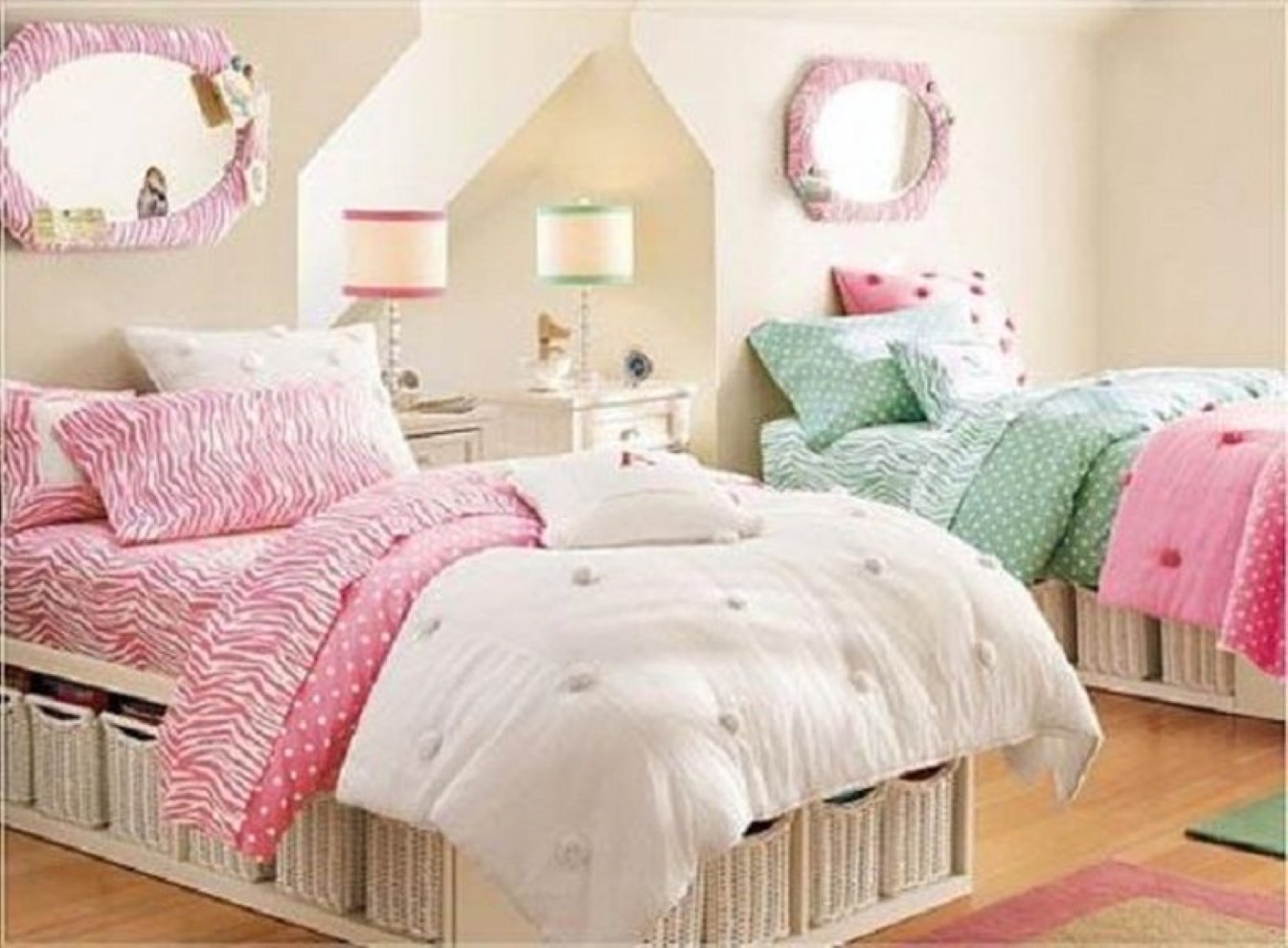 Twin Bedroom Catchy Appealing Twin Bedroom Sets With Catchy Bed Storage Ideas And Pink Zebra Pattern Wall Mirrors Bedroom Creative Twin Bedroom Sets Ideas That Overflow With Style