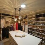 White Contemporary Closet Appealing White Contemporary Walk In Closet Ideas With Triple Pendant Also Ceiling Lighting Completed With Towel Rack And Shoes Cabinets Closet Walk In Closet Ideas: Enjoying Private Collection